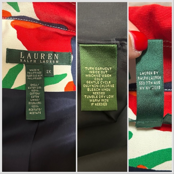 Ralph Lauren Floral Watercolor Red White Yellow Blue Button 3/4 Sleeve Jacket 2X - Picture 8 of 11